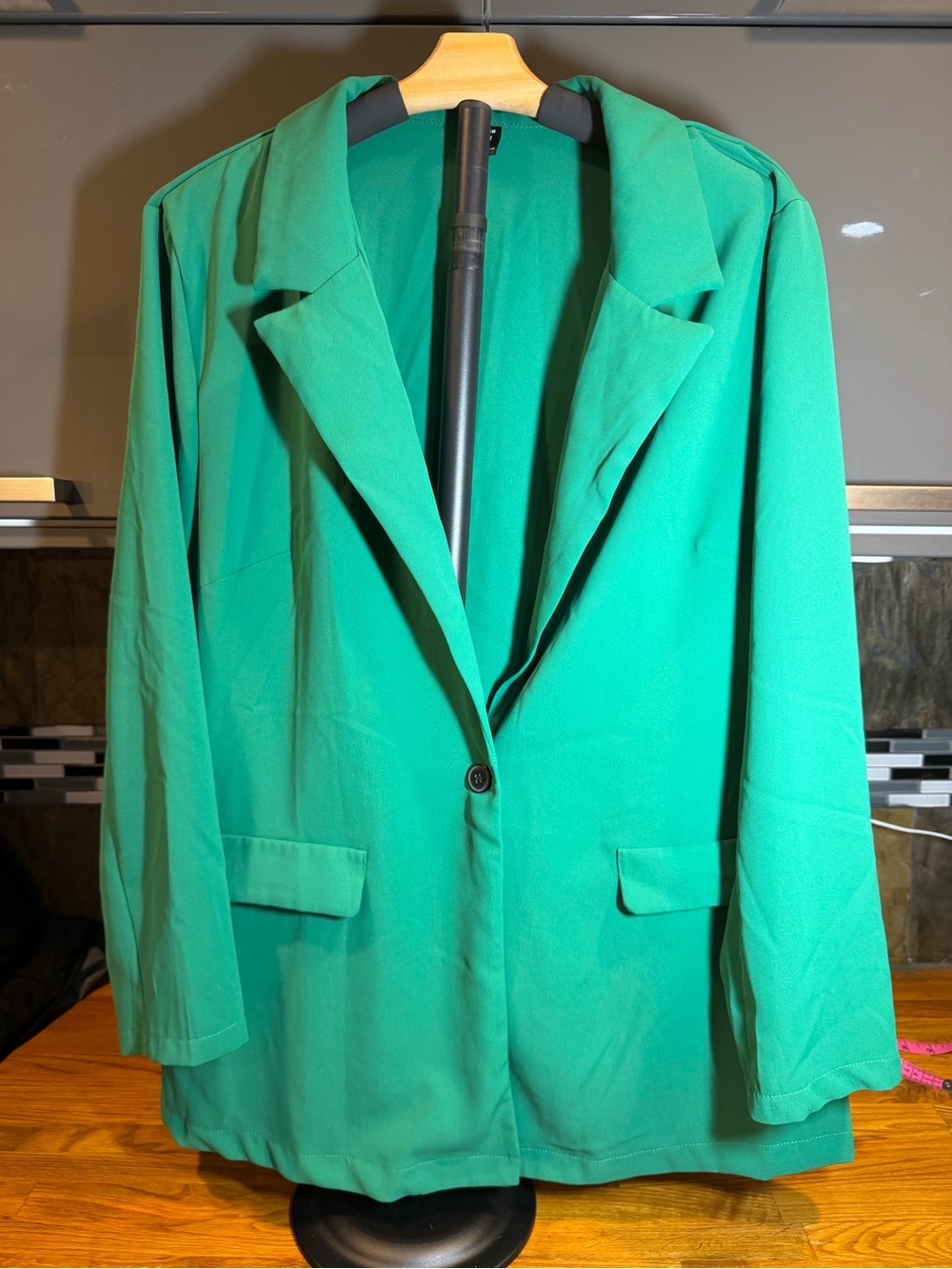 SHEIN Green Single-Button Blazer faux pockets